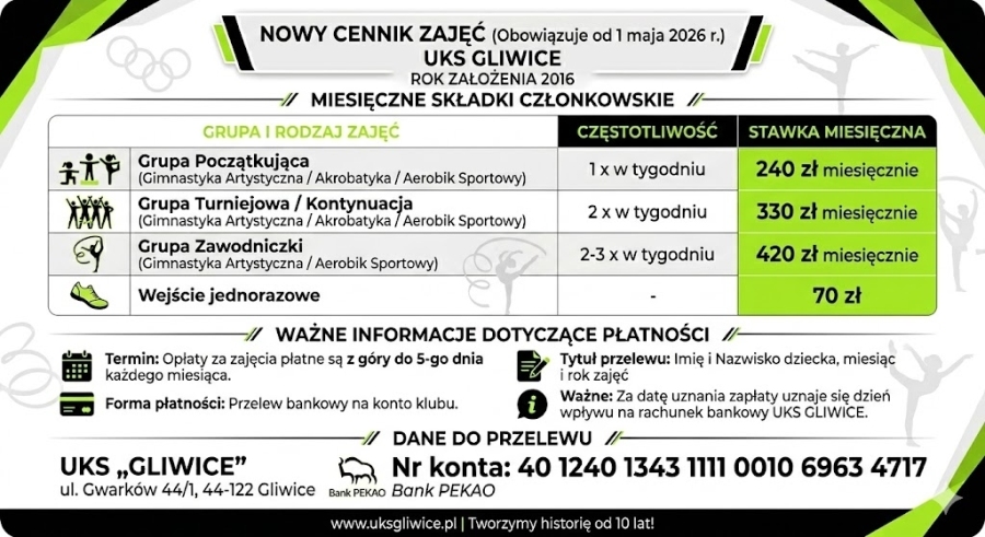 cennik składek członkowskich obowiązuje od 1 maja 2026 r.