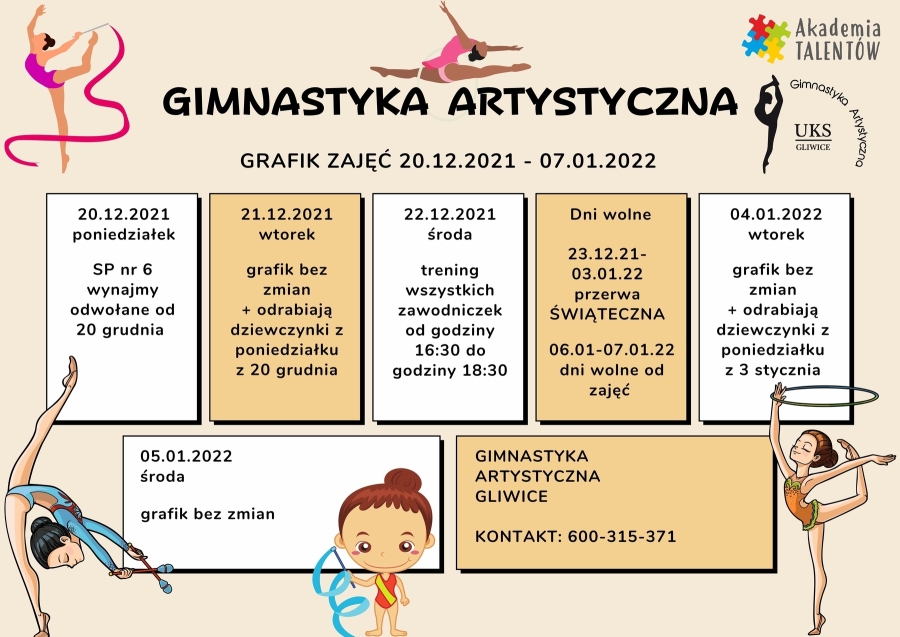 Zajęcia wtorek-piątek odbywają się w SP nr 5 (dawne Gimnazjum nr 4) w Gliwicach ul. Asnyka 36